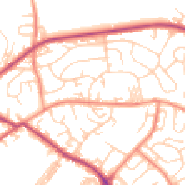 Daytime road noise heatmap for LS13 2NS