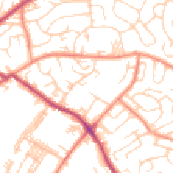 Daytime road noise heatmap for LS13 2UW