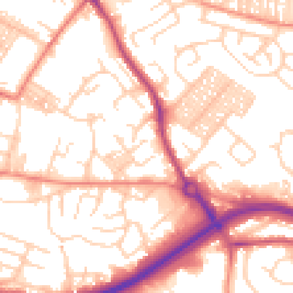 Daytime road noise heatmap for LS13 3BQ