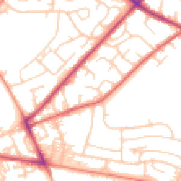 Daytime road noise heatmap for LS13 3ET
