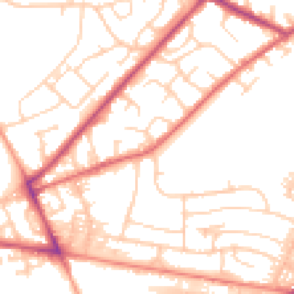 Daytime road noise heatmap for LS13 3EU
