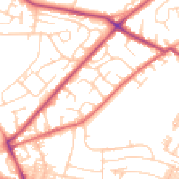 Daytime road noise heatmap for LS13 3LL