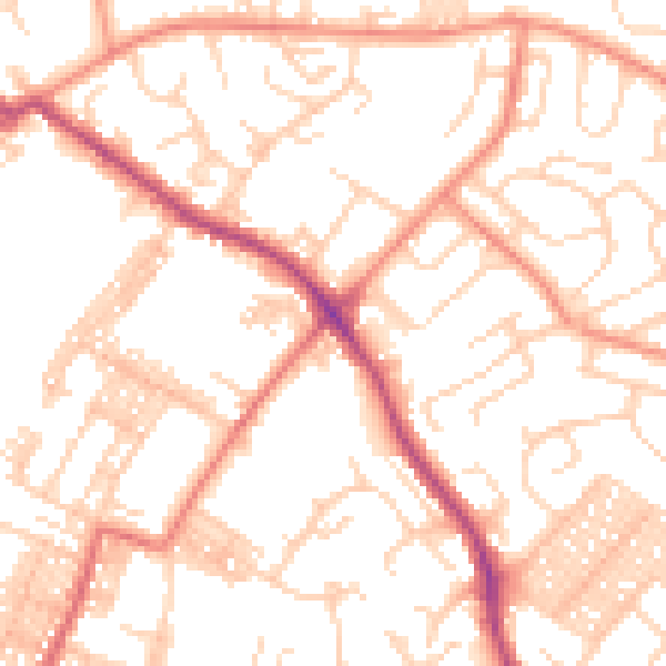 Daytime road noise heatmap for LS13 3PE