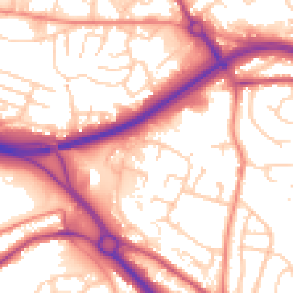 Daytime road noise heatmap for LS13 4JL