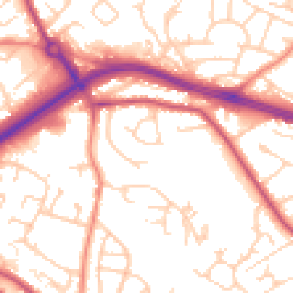 Daytime road noise heatmap for LS13 4JZ