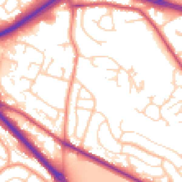 Daytime road noise heatmap for LS13 4LL