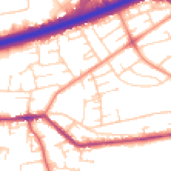 Daytime road noise heatmap for LS13 4PL