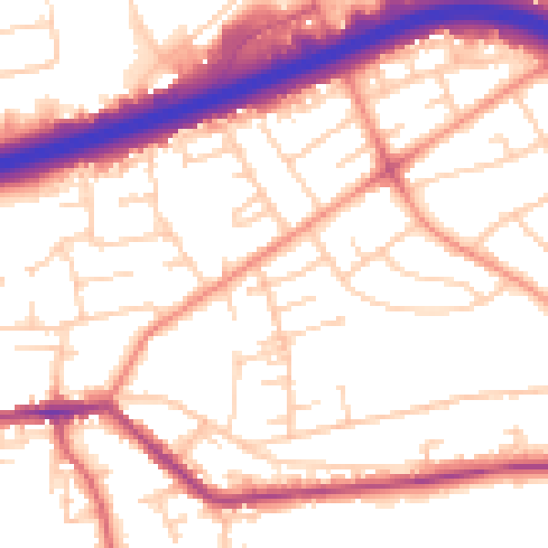Daytime road noise heatmap for LS13 4PW