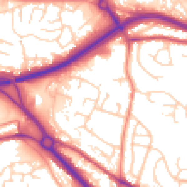 Daytime road noise heatmap for LS13 4TF