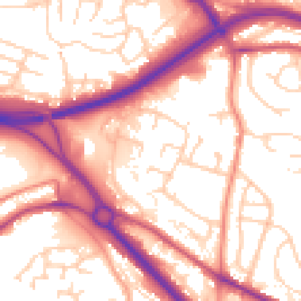 Daytime road noise heatmap for LS13 4TN