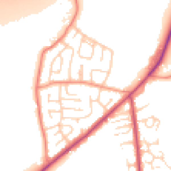 Daytime road noise heatmap for LS26 8DY