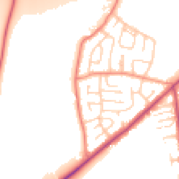 Daytime road noise heatmap for LS26 8DZ
