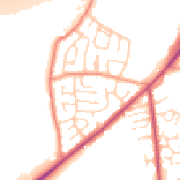 Daytime road noise heatmap for LS26 8EA