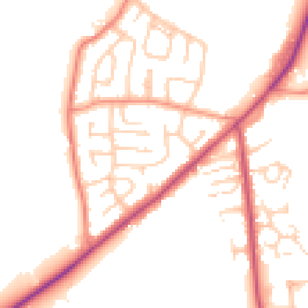 Daytime road noise heatmap for LS26 8EE