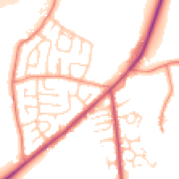 Daytime road noise heatmap for LS26 8EQ