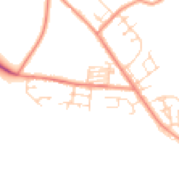 Daytime road noise heatmap for LS26 8FQ