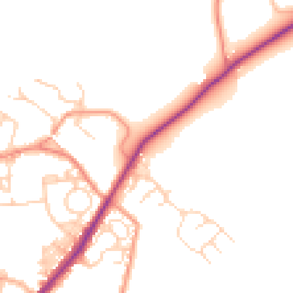Daytime road noise heatmap for LS26 8FY