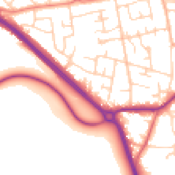 Daytime road noise heatmap for LS26 8JE