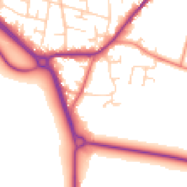 Daytime road noise heatmap for LS26 8JP
