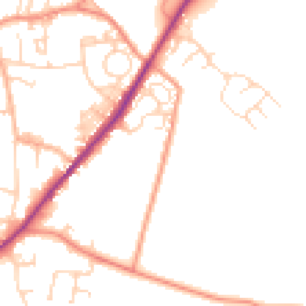 Daytime road noise heatmap for LS26 8LW