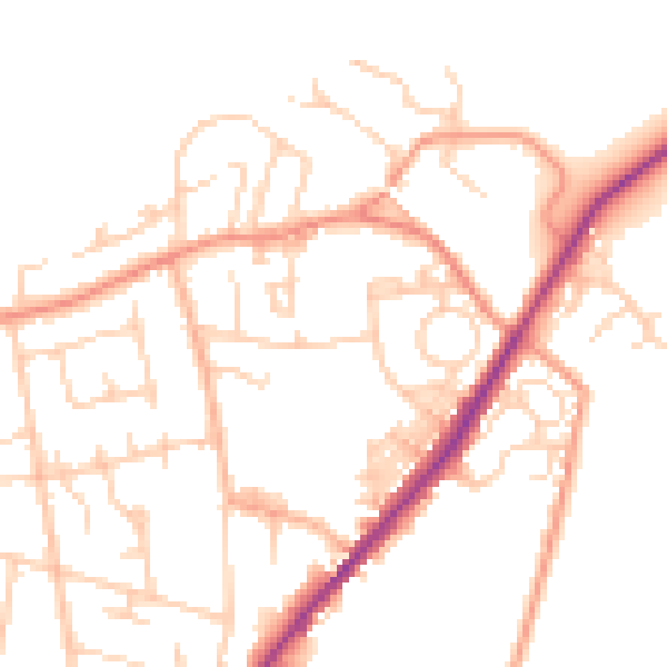 Daytime road noise heatmap for LS26 8NE