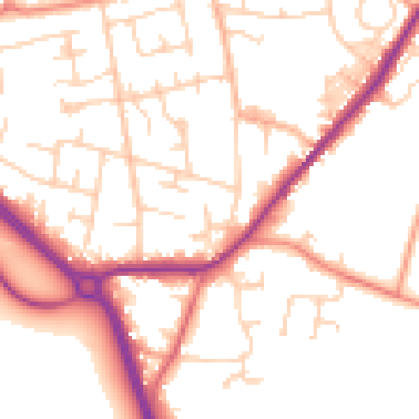 Daytime road noise heatmap for LS26 8NJ