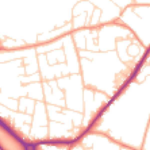 Daytime road noise heatmap for LS26 8NW