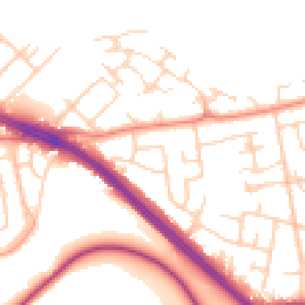 Daytime road noise heatmap for LS26 8SG