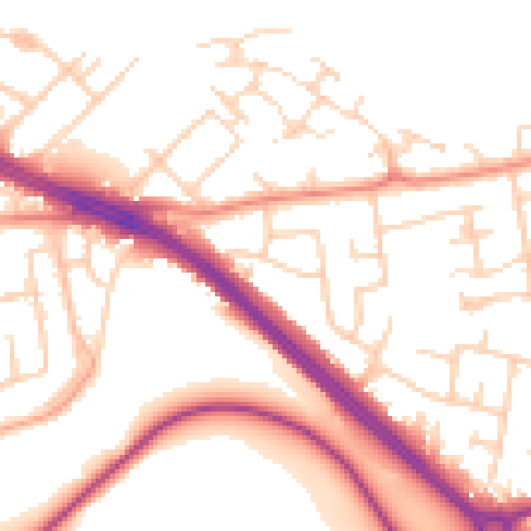 Daytime road noise heatmap for LS26 8SQ