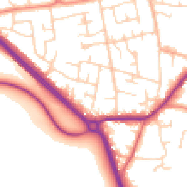 Daytime road noise heatmap for LS26 8TW
