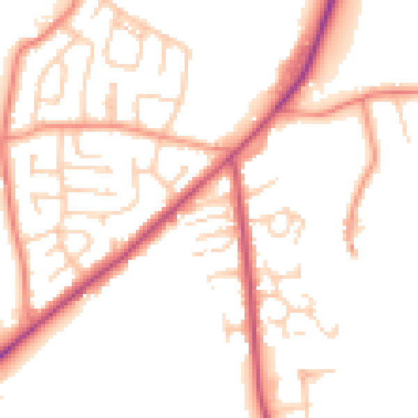 Daytime road noise heatmap for LS26 8UB