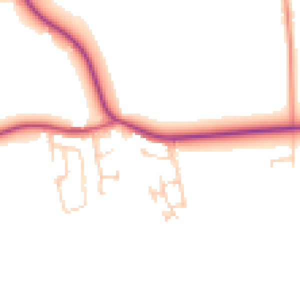 Daytime road noise heatmap for LS26 9BQ