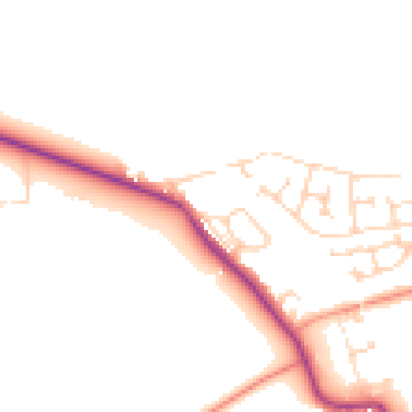 Daytime road noise heatmap for LS26 9EN
