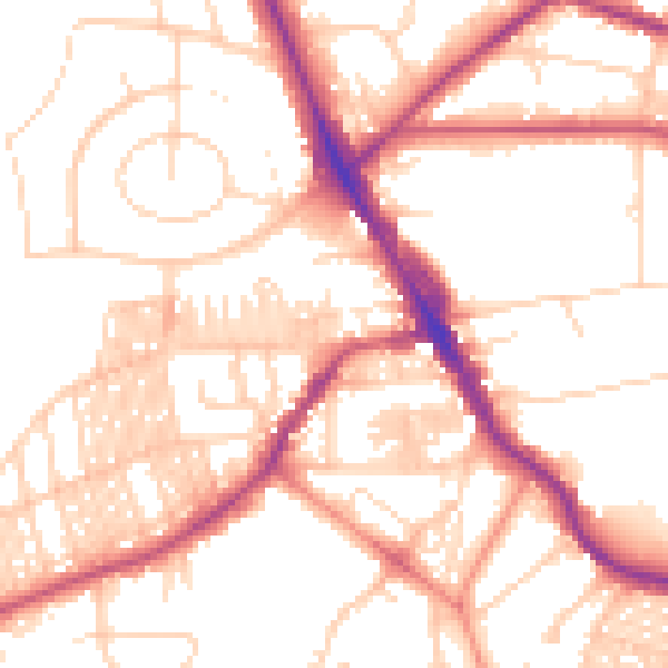 Daytime road noise heatmap for LS6 3JE