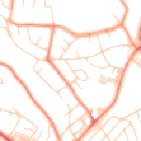 Daytime road noise heatmap for LS8 4AQ
