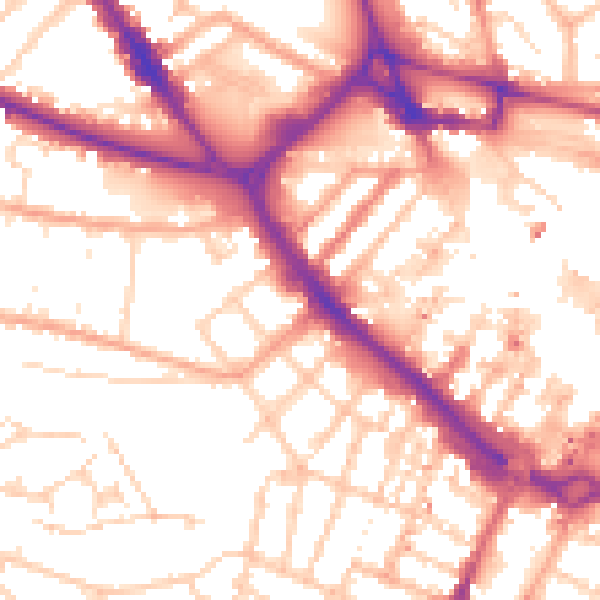 Daytime road noise heatmap for LU1 1BB