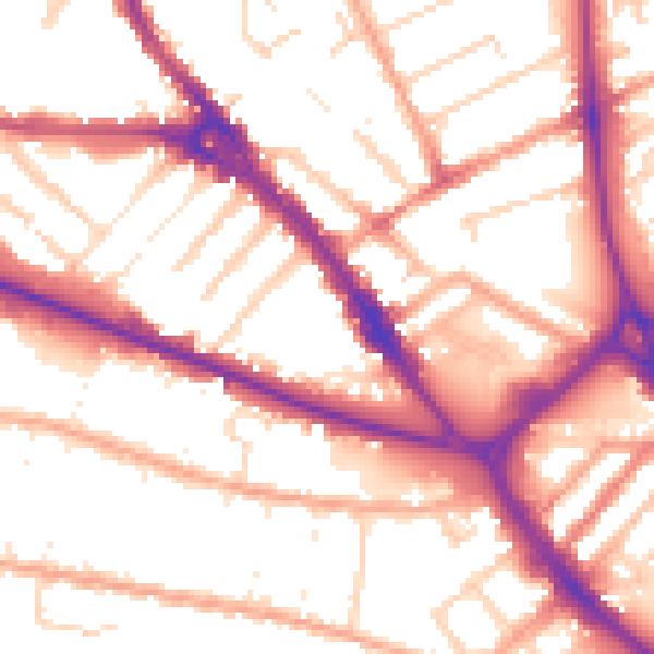 Daytime road noise heatmap for LU1 1DJ