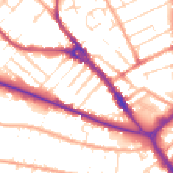 Daytime road noise heatmap for LU1 1DL