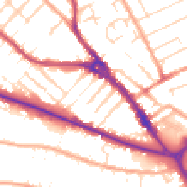 Daytime road noise heatmap for LU1 1DP