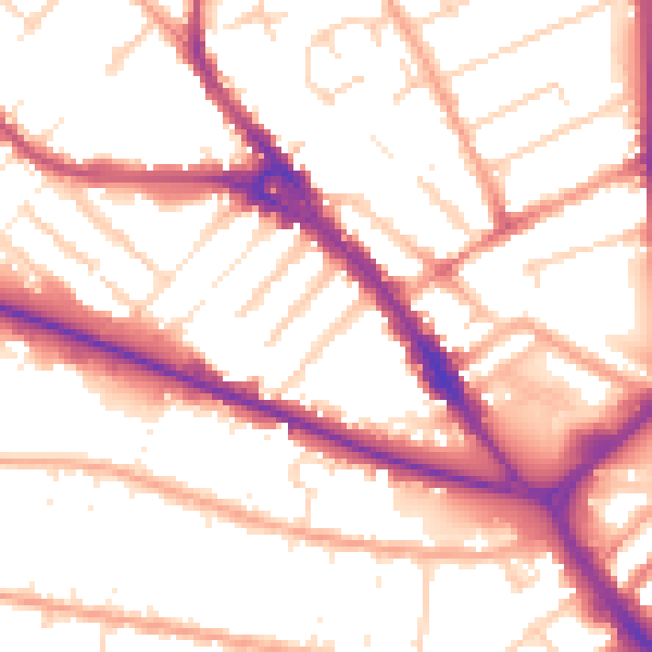 Daytime road noise heatmap for LU1 1DQ