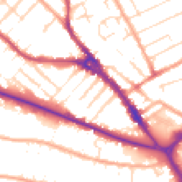 Daytime road noise heatmap for LU1 1DW