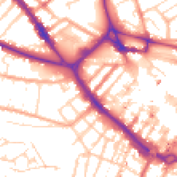 Daytime road noise heatmap for LU1 1DY