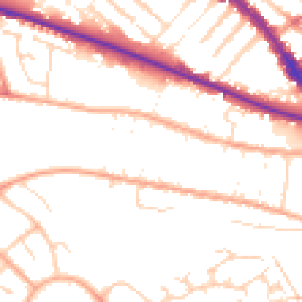 Daytime road noise heatmap for LU1 1LB