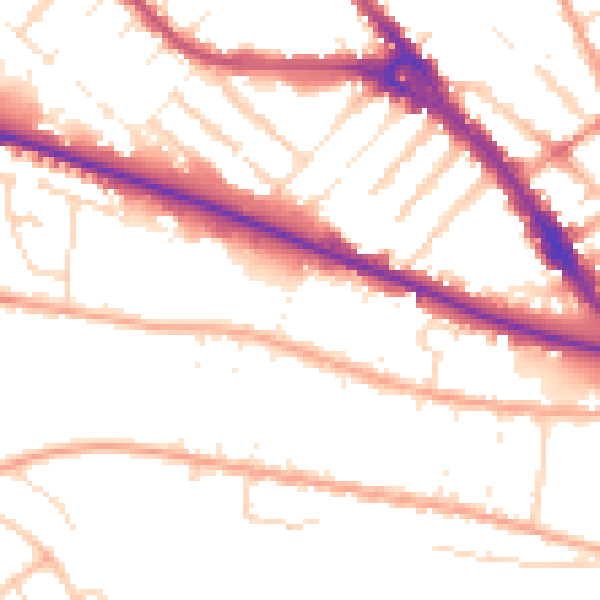 Daytime road noise heatmap for LU1 1PB