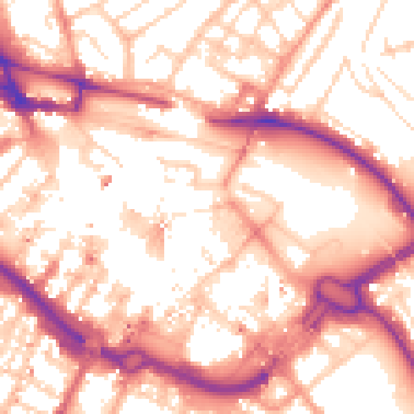 Daytime road noise heatmap for LU1 2JE