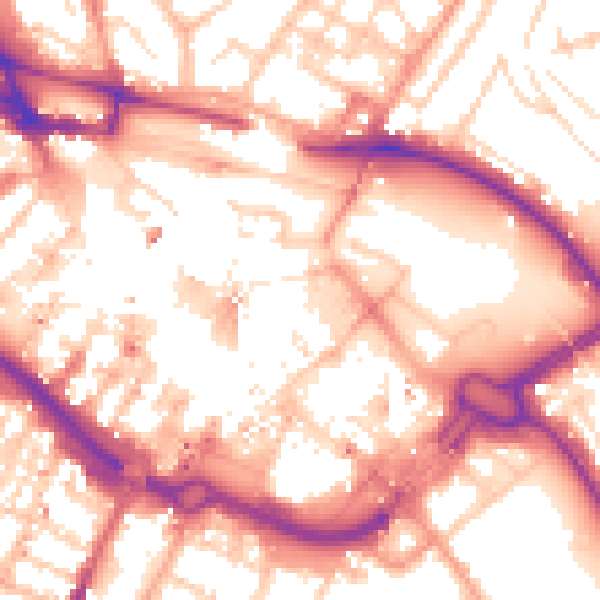 Daytime road noise heatmap for LU1 2JX