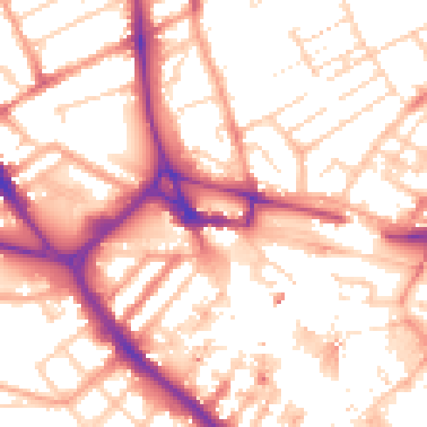 Daytime road noise heatmap for LU1 2NA