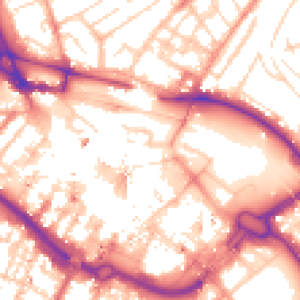 Daytime road noise heatmap for LU1 2NQ