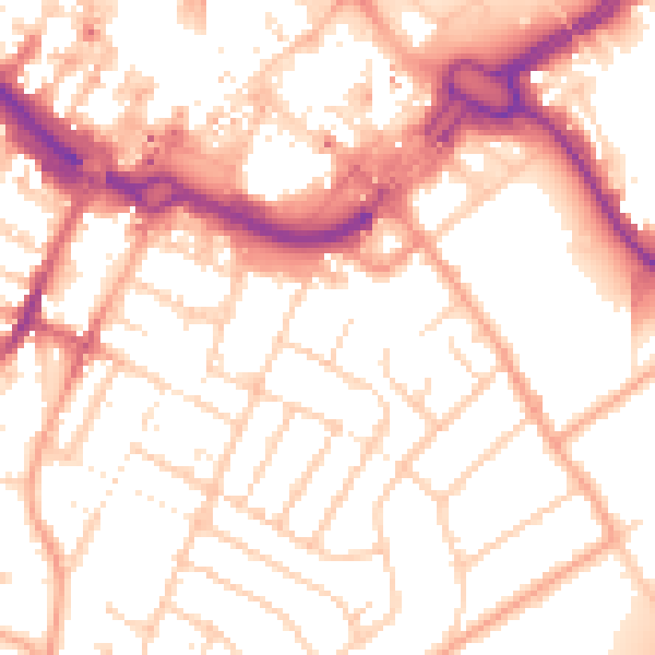 Daytime road noise heatmap for LU1 3EL