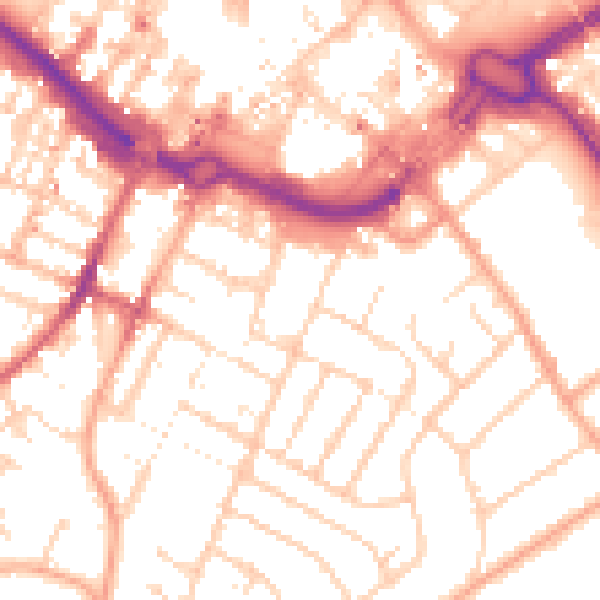 Daytime road noise heatmap for LU1 3FD